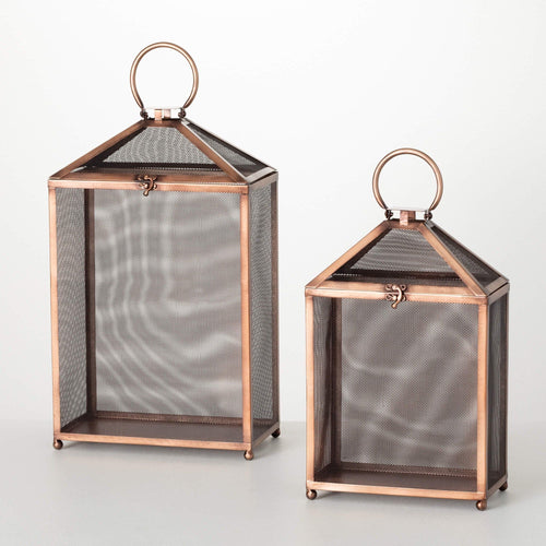 Sullivans 19.5" & 15.75" Outdoor Copper Screen Lanterns Set of 2, Metal EasyOptionXY LLC
