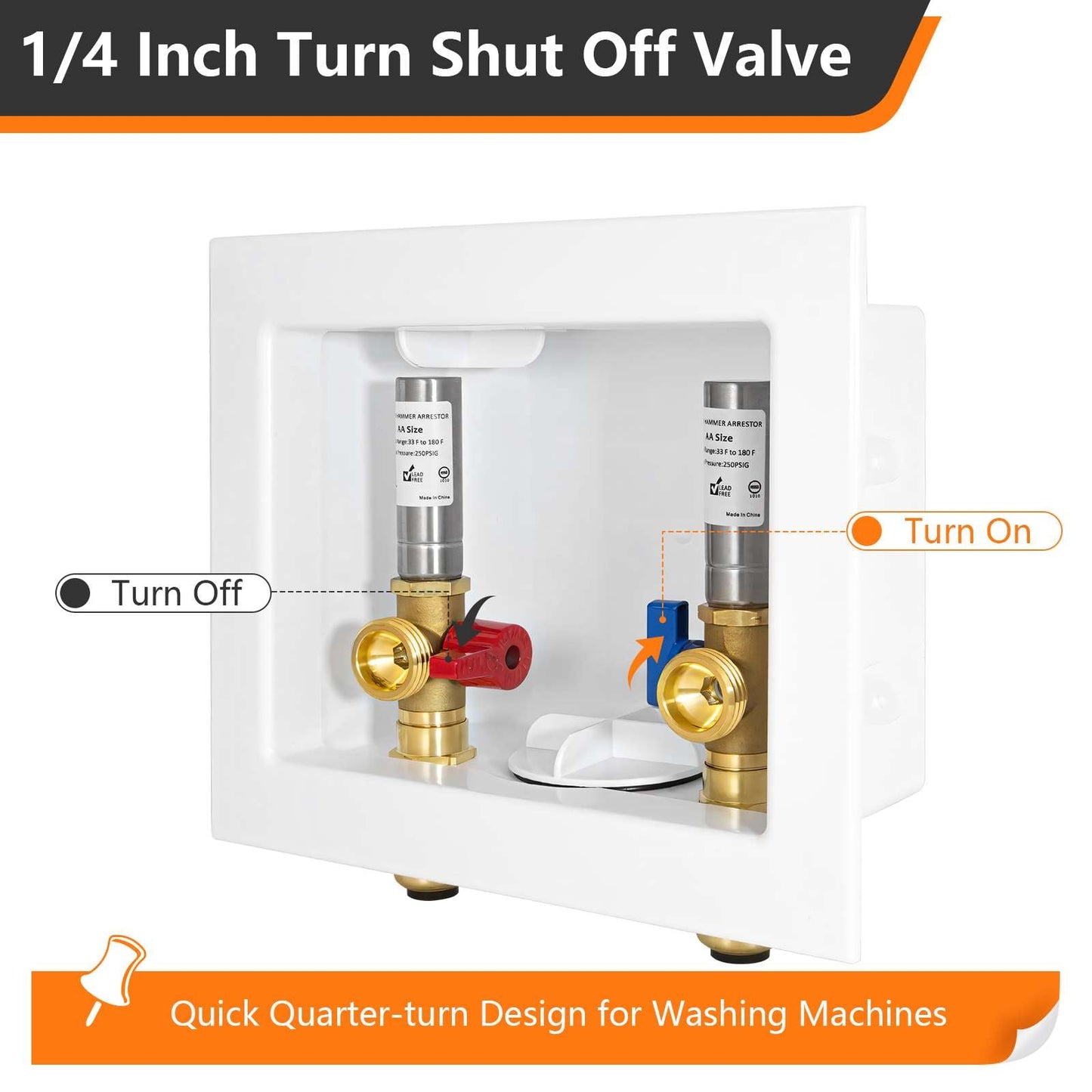 10 Pcs 1/2" Push Fit Inlet, Washing Machine Outlet Box, with Stainless Water Hammer Arrestor
