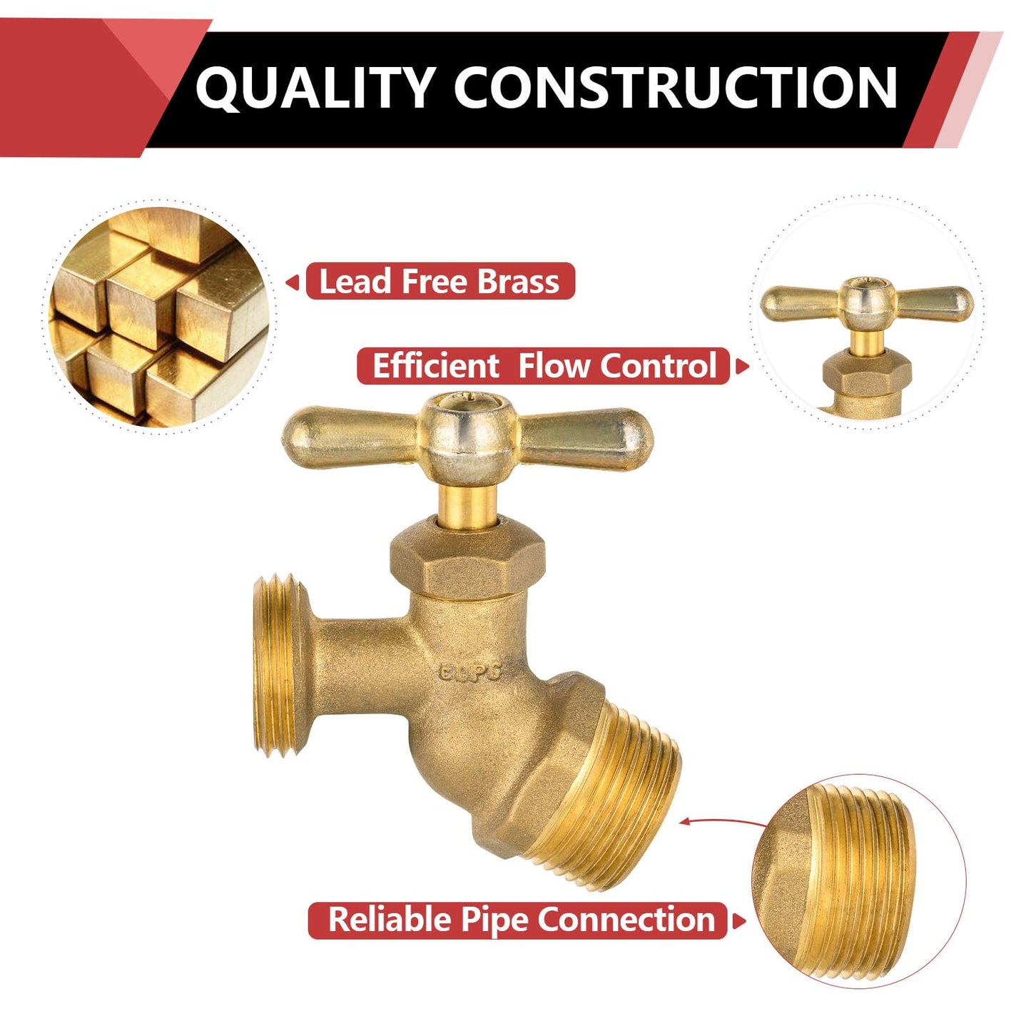 10 Pcs 1/2" MIP x 3/4" MHT Brass No-Kink Hose Bibb (Lead Free)