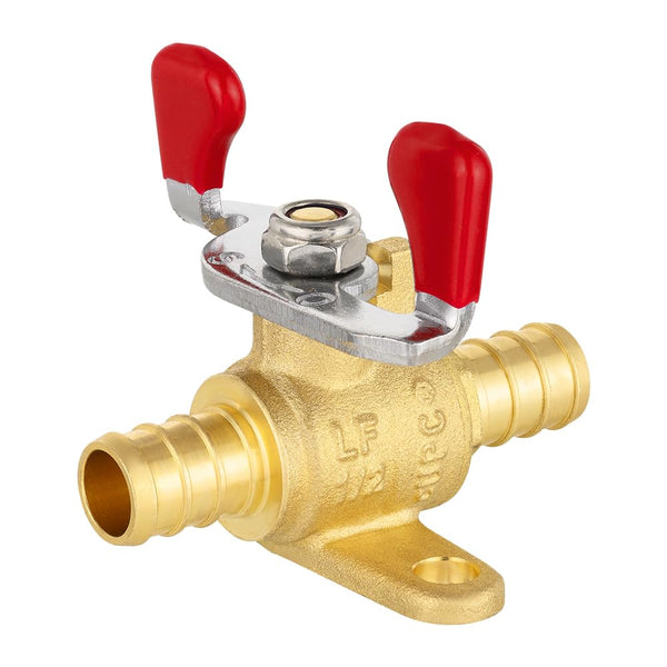 1/2" PEX Crimp Drop Ear Butterfly Ball Valve, Red (Lead Free) Plumbingsell