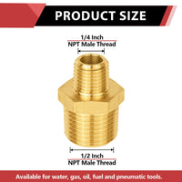 1/2" X 1/4" Male NPT Brass Hex Connector