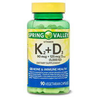 Spring Valley Vitamin K2 (90mcg) + D3 (125mcg) 90 Count Vegetarian Capsule EasyOptionXY LLC
