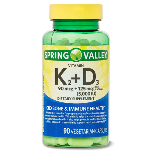 Spring Valley Vitamin K2 (90mcg) + D3 (125mcg) 90 Count Vegetarian Capsule EasyOptionXY LLC