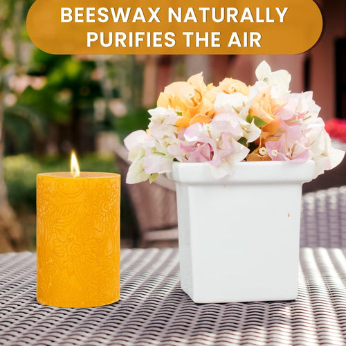 BeeTheLight Beeswax Pillar Candle (2.7" x 3.4") - Smokeless Unscented Candle - 54 Hours Burn Time - Natural & 100% Pure Beeswax Candle - Handmade Decorative Pillar Candle (Natural Yellow, Medium) EasyOptionXY LLC