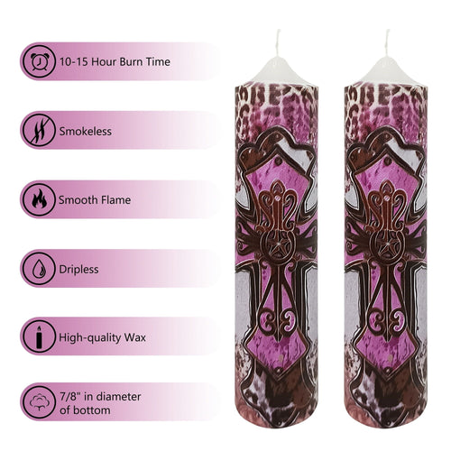 XINAOBAOLUO Pillar Candles 2''x8'' Pink Crosses Deluxe Gift Set of 2 EasyOptionXY LLC