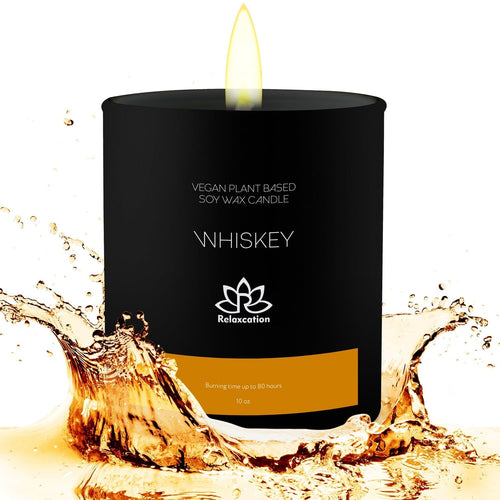 Soy Wax Candle in Glass Jar Whiskey Scent Clean Burn up to 80 Hours Handmade in USA Natural and Safe by Relaxcation 10 oz EasyOptionXY LLC