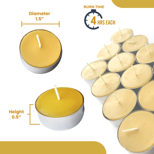 Pure Beeswax Tealights (Pack of 24) Unscented Tea Lights with Light & Natural Honey Scent - Decorative & Handmade Candles for Home, Wedding - 4 Hour Burn Time - Eco Friendly, Smokeless & Clean Burning EasyOptionXY LLC