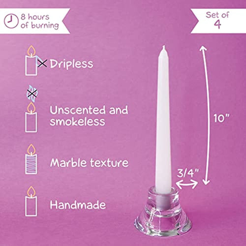 Candwax 10 inch Taper Candles Set of 4 - Dripless Taper Candles and Unscented Candlesticks - Perfect as Dinner Candles and Household Candles - White Candles EasyOptionXY LLC