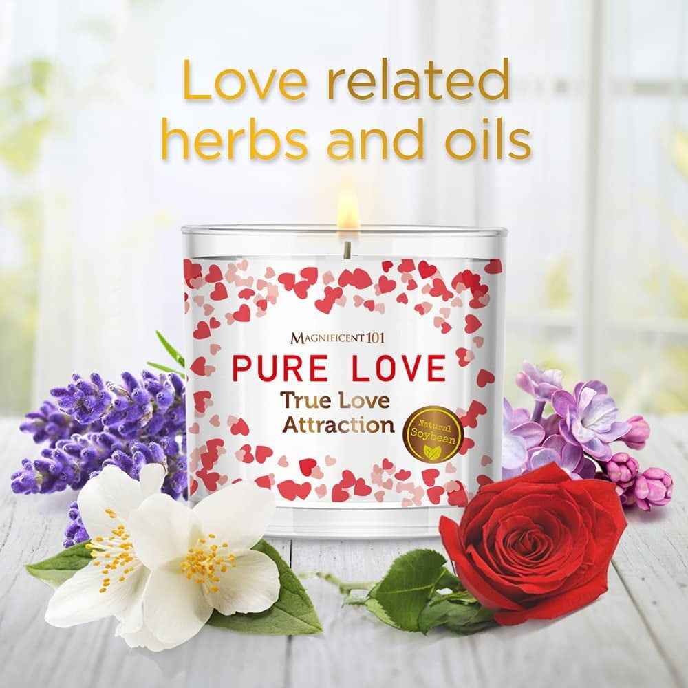 Magnificent 101 Long Lasting Pure Love Aromatherapy Candle with Florals & Oils14 Oz - 56 Hour Burn Time Soy Wax Candle for True Love Attraction, Purification & Manifestation EasyOptionXY LLC
