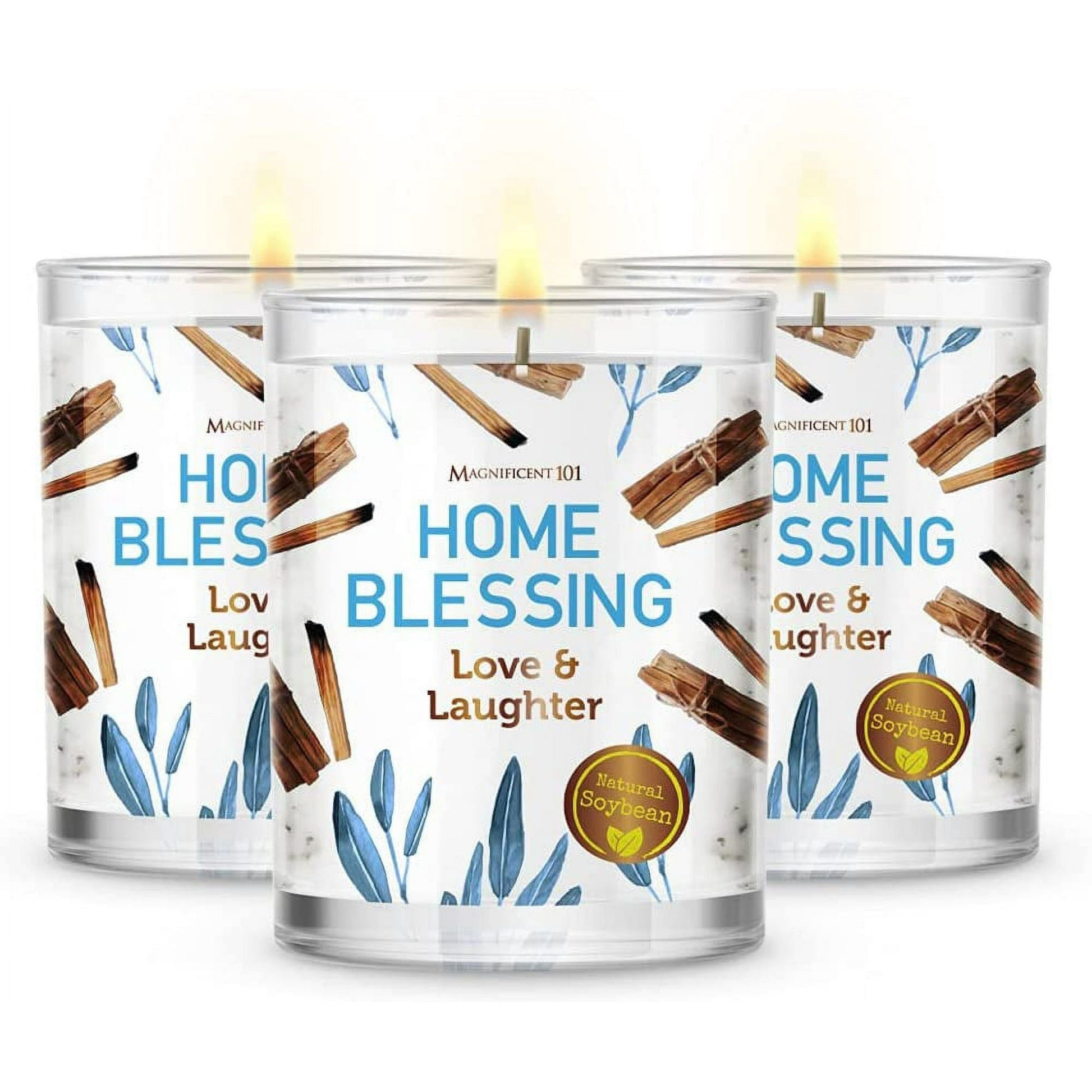 Magnificent 101 Long Lasting Set of 3 Home Blessing Smudge Candle 3.5 Oz Each - 42 Hour Burn Soy Wax Candle for House Energy Cleansing & Manifestation EasyOptionXY LLC