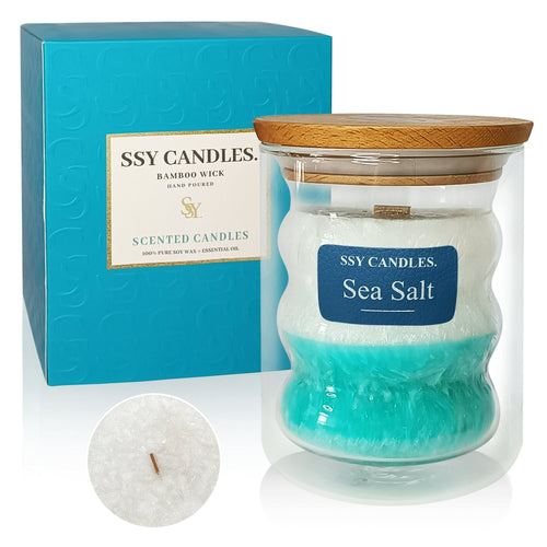 Sea Salt Scented Candles for Home - Jar Candles 8.4 oz - Wooden Wick Candles - Candles Gifts for Women - Aromatherapy Candles EasyOptionXY LLC