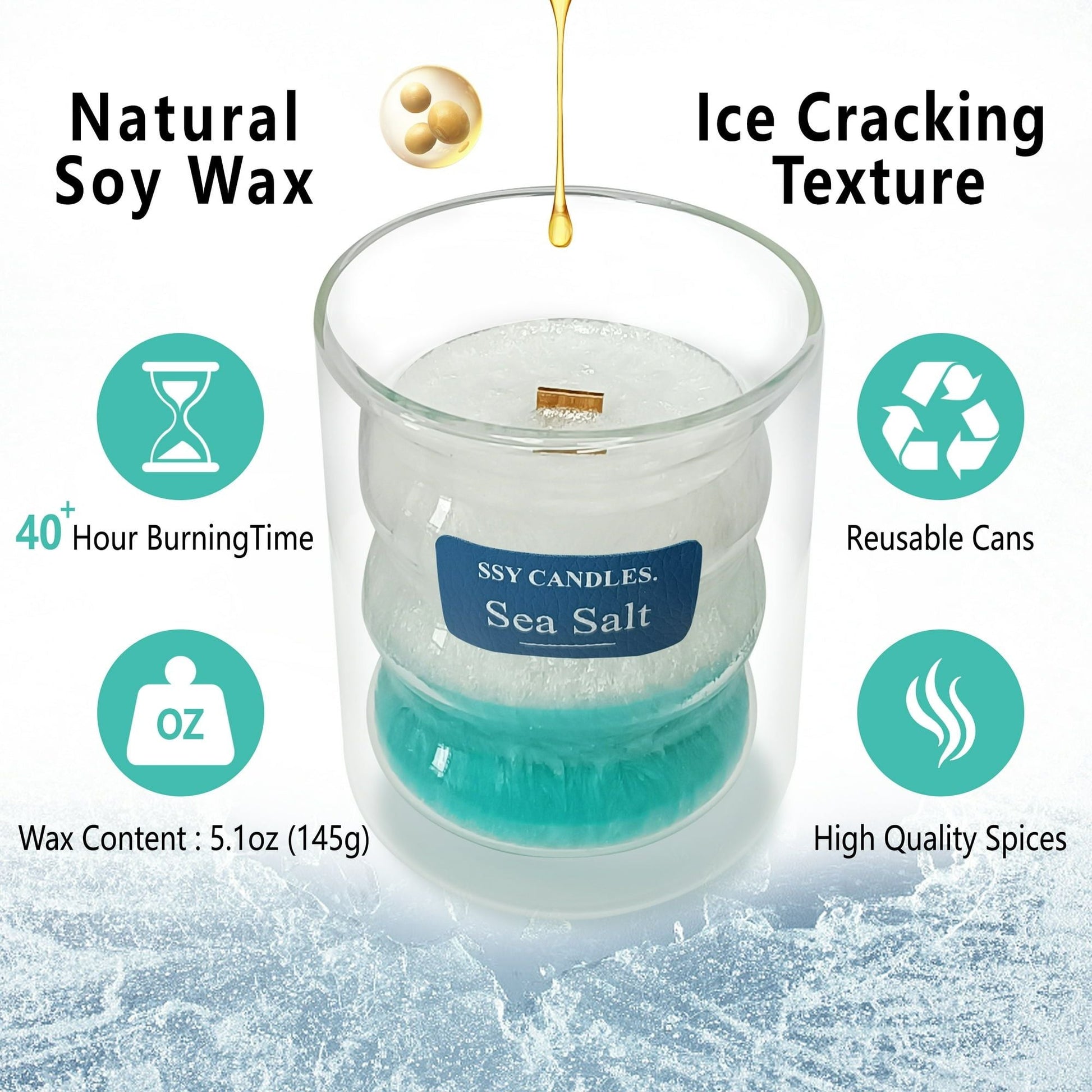 Sea Salt Scented Candles for Home - Jar Candles 8.4 oz - Wooden Wick Candles - Candles Gifts for Women - Aromatherapy Candles EasyOptionXY LLC