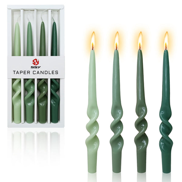 Spiral Taper Candle Green Candlesticks - Set of 4 Gedengni Colorful Tapered Candles Unscented Candle Sticks for Home D¨¦cor Weddings Festive Holiday EasyOptionXY LLC