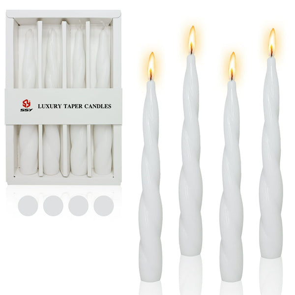 7.5 Inches Spiral Taper Candles White Twisted Candle Unscented Handmade Candles, Handmade Candlesticks for Wedding Dinner Decor, Set of 4 EasyOptionXY LLC