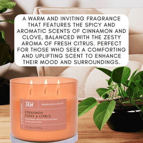 Cinnamon Clove Citrus 3-Wick Candle | Natural Soy Wax Candle for Home, 15.8 Oz Large Aromatherapy Candle for Relaxation, Scented Candle for Women and Men, Luxury Candle Gift for Him and Her EasyOptionXY LLC