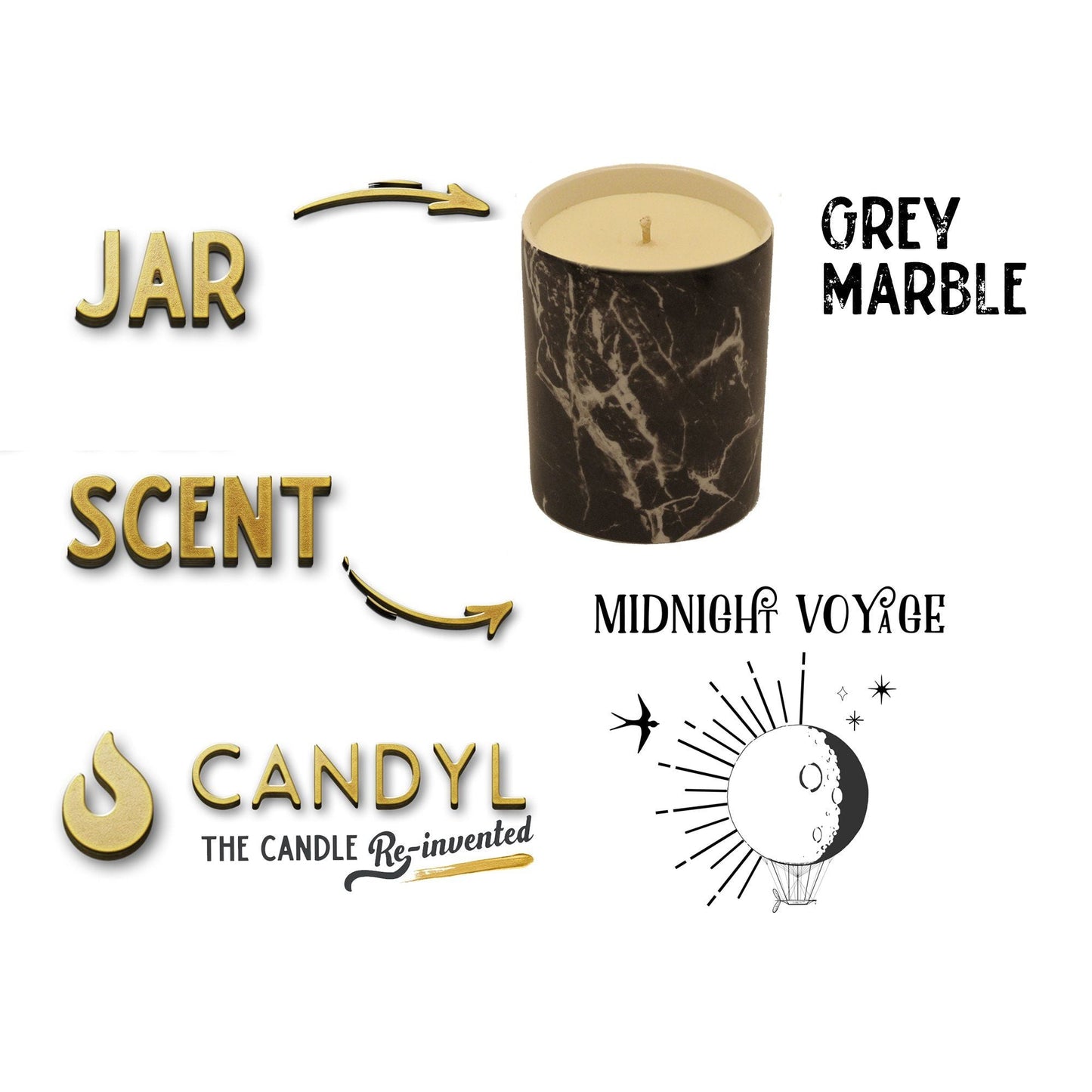 100% Soy Wax Candle in Black Grey Marble Ceramic Jar 15oz 60+ Hour Gray EasyOptionXY LLC