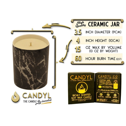 100% Soy Wax Candle in Black Grey Marble Ceramic Jar 15oz 60+ Hour Gray EasyOptionXY LLC