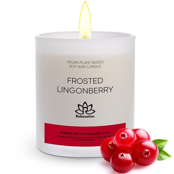 Soy Wax Candle in Glass Jar Frosted Lingonberry Clean Burn up to 80 Hours Handmade in USA Natural and Safe by Relaxcation 10 oz EasyOptionXY LLC
