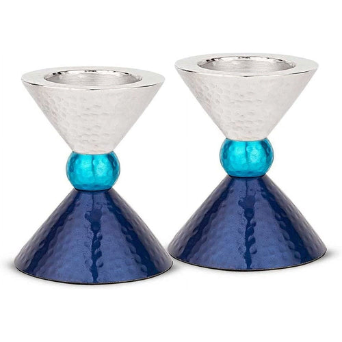 Zion Judaica Modern Tealight Candles or Thick Tapered Shabbat Candlestick Holders Set - Anodized Metal Blue Tones & Silver - Tea light Candle holder for Passover, Bat Mitzvah, Valentine's day Gift EasyOptionXY LLC