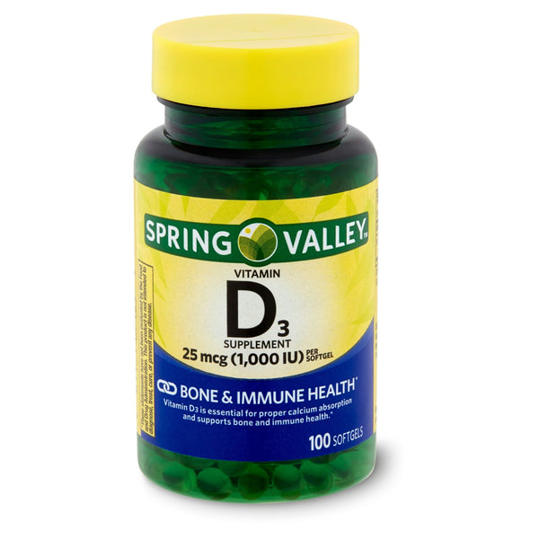 Spring Valley Vitamin D3 Softgels; 25 mcg; 1000 IU; 100 Count EasyOptionXY LLC