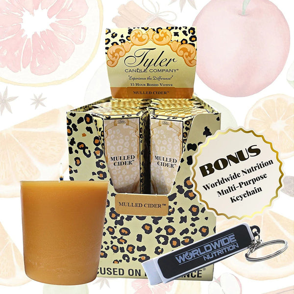 Tyler Candle Company Mulled Cider Votive Candles - Luxury Scented Candle with Essential Oils - 16 pack of 2 oz Small Candles with 15 Hour Burn Time Each - w Worldwide Nutrition Multi Purpose Key Chain EasyOptionXY LLC