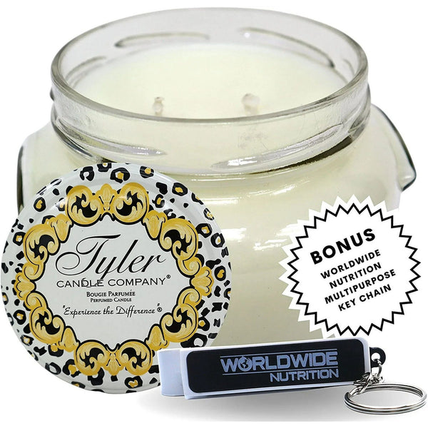 Tyler Candle Company Glam Fam Jar Candle - Luxurious Scented Candle with Essential Oils - Long Burning Candles 110-120 Hours - Large Candle 22 oz with Worldwide Nutrition Multi Purpose Key Chain EasyOptionXY LLC