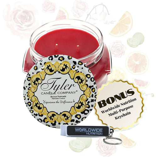 Tyler Candle Company Kathina Scent Jar Candle - Luxurious Scented Candle with Essential Oils - Long Burning Candles 110-120 Hours - Large Candle 22 oz with Worldwide Nutrition Multi Purpose Key Chain EasyOptionXY LLC