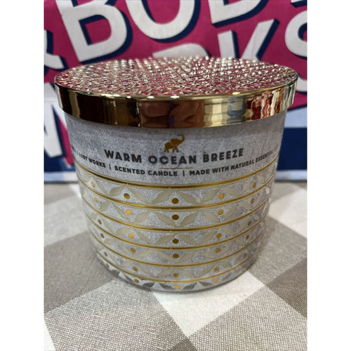 Bath & Body Works White Barn 3 WICK Candle ~ WARM OCEAN BREEZE ~ What it smells like: strolling along the pier at dusk. Fragrance notes: ocean sandalwood, warm sage, eucalyptus zest and coconut. EasyOptionXY LLC