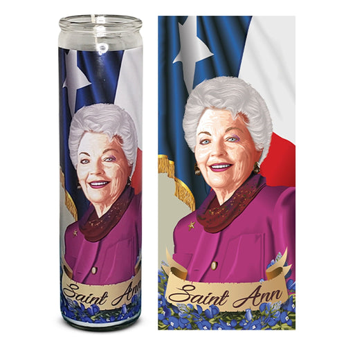 Saint Ann Richards Celebrity Prayer Devotional Parody Candle, 8" White Unscented Glass