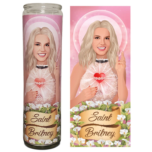 Saint Britney Celebrity Prayer Devotional Parody Candle - 8" white, unscented glass EasyOptionXY LLC