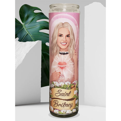 Saint Britney Celebrity Prayer Devotional Parody Candle - 8" white, unscented glass EasyOptionXY LLC
