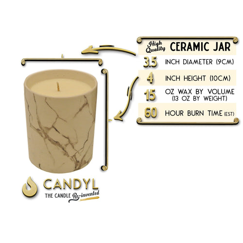 100% Soy Wax Candle in White Marble Ceramic Jar 15oz 60+ Hour EasyOptionXY LLC