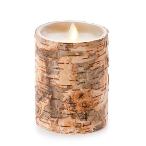 Luminara Birch 4-Inch Real-Flame Effect Pillar Candle in Brown EasyOptionXY LLC
