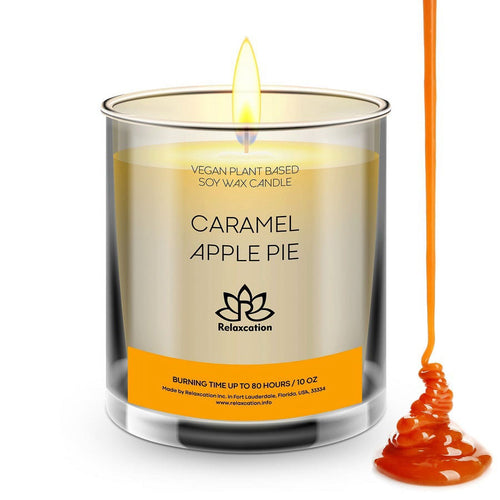 Soy Wax Candle in Glass Jar Caramel Apple Pie Scented Candle Clean Burn up to 80 Hours Handmade in USA Natural and Safe by Relaxcation 10 oz EasyOptionXY LLC