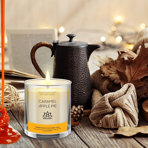 Soy Wax Candle in Glass Jar Caramel Apple Pie Scented Candle Clean Burn up to 80 Hours Handmade in USA Natural and Safe by Relaxcation 10 oz EasyOptionXY LLC