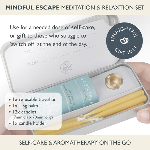 Scentered Aromatherapy Balm & Meditation Candle Set - Mindful Escape Relaxation - x12 Beeswax Candles with Brass Holder & x1 Essential Oil Blend Balm EasyOptionXY LLC