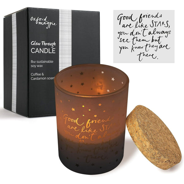 Good Friends are Like Stars Gift Candle Moving Away Thinking of You. Inspiring Message Glows Through Jar. Lights Friendship Message Quote from Inside Holder. Cork Lid Soy Wax, 8oz, 3x3x4 EasyOptionXY LLC
