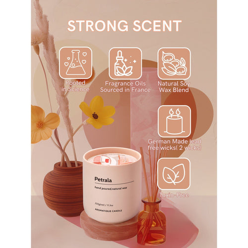 Petrala 11.3 Oz 50 Hours Burn Time Amber Candle Strong Scented Candles , Natural Soy and 2 Lead-Free Cotton Wicks Musk Fragrance Pink Candle.Gift for Birthday Mothers Day Gifts EasyOptionXY LLC
