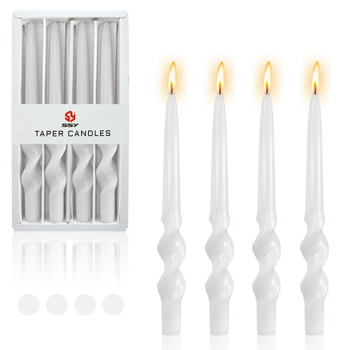 4pcs Tapered Candlesticks Spiral Taper Candle, 10 Inch White Candlestick Twisted Taper Candles for Dinner Table Decor Housewarming Gift Idea EasyOptionXY LLC