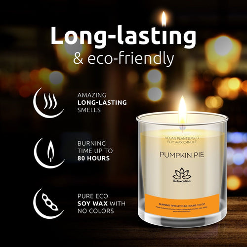 Pumpkin Pie Candle Soy Wax Candle in Glass Jar Clean Burn up to 80 Hours Handmade in USA Natural and Safe by Relaxcation 10 oz EasyOptionXY LLC