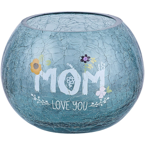 Pavilion Gift Company Mom Love You-Gray Tinted Floral Round Candle, 5 Inch Included 5" Crackled Glass Tealight Holder EasyOptionXY LLC