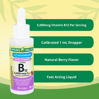 Spring Valley Liquid Vitamin B12 Metabolism Supplement; 5000 mcg; 2 fl oz EasyOptionXY LLC