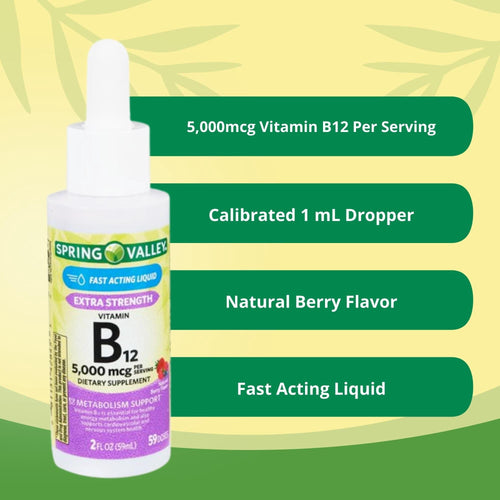 Spring Valley Liquid Vitamin B12 Metabolism Supplement; 5000 mcg; 2 fl oz EasyOptionXY LLC