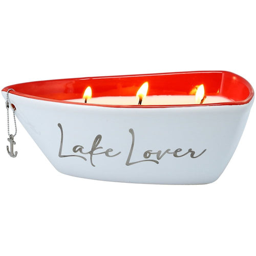 Pavilion Gift Company Lake Lover-Triple Wick 10 oz 100% Soy Wax Scent: Fresh Linen with Silver Detail Accents. Candle, White EasyOptionXY LLC