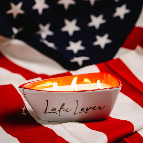 Pavilion Gift Company Lake Lover-Triple Wick 10 oz 100% Soy Wax Scent: Fresh Linen with Silver Detail Accents. Candle, White EasyOptionXY LLC