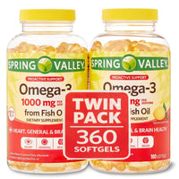 Spring Valley Omega-3 Natural Lemon Flavor Dietary Supplement Twin Pack; 1000 mg; 360 count EasyOptionXY LLC