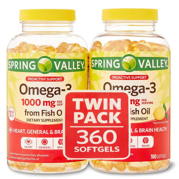 Spring Valley Omega-3 Natural Lemon Flavor Dietary Supplement Twin Pack; 1000 mg; 360 count EasyOptionXY LLC