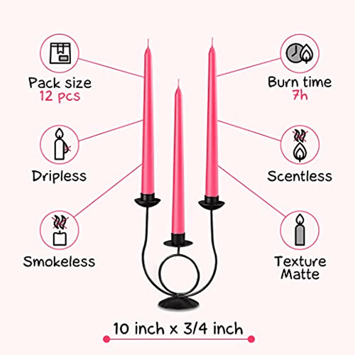 CANDWAX 10 inch Taper Candle Sticks Long Burning Set of 12 - Dripless Dinner Candles for Table Look Like Matte Metallic Candles and are Ideal for Any Occasion - Pink Glitter Taper Candles EasyOptionXY LLC