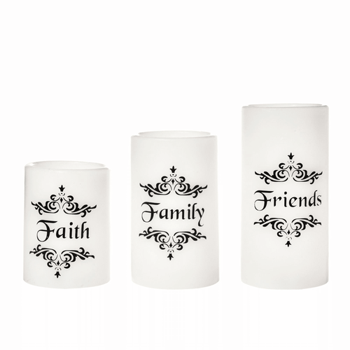 EcoGecko Set of 3 4", 5", 6" Real Wax Flameless LED Candles with Faith Family Friends Decal Battery Operated Inspirational Home Decor with 5 Hour Timer, Super Long Battery Life EasyOptionXY LLC