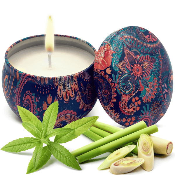 Soy Wax Candle in Tin Jar Verbena Lemongrass Clean Burn up to 25 Hours Handmade in USA Natural and Safe by Relaxcation 6 oz EasyOptionXY LLC